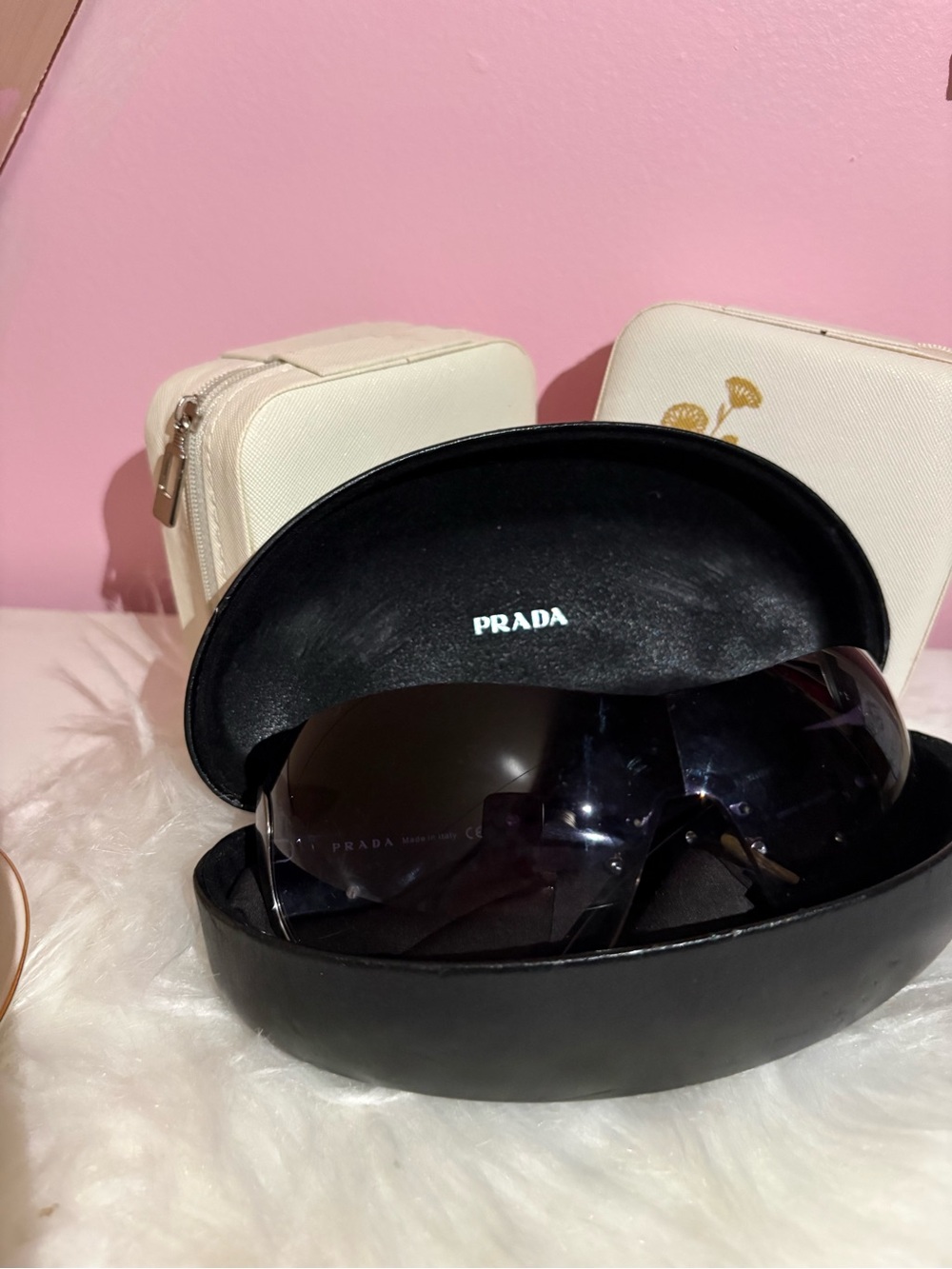Prada Black Shield Sunglasses with Dark Smoke Lenses